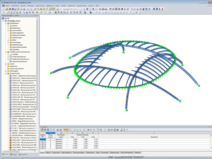 Tragwerksentwurf für ein Stadiondach
